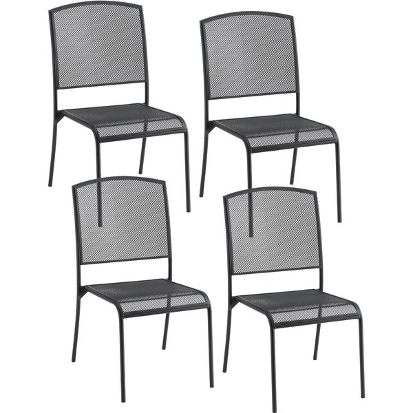 Global Industrial Interion Outdoor Cafe Armless Stacking Chair, Steel Mesh, Black, 4PK 262086BK